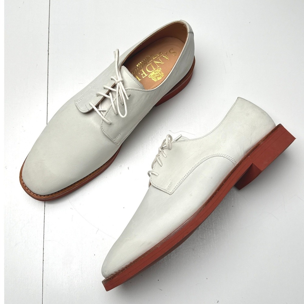 Sanders Stet White Leather Brick Red Sole Derby Shoes Made in England 8761WN 12D